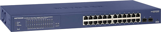 NETGEAR 26-Port PoE Gigabit Ethernet Smart Switch (GS724TP) - Managed, 24 x 1G, 24 x PoE+ @ 190W, 2 x 1G SFP, Optional Insight Cloud Management, Desktop or Rackmount, and Limited Lifetime Protection 24 Port