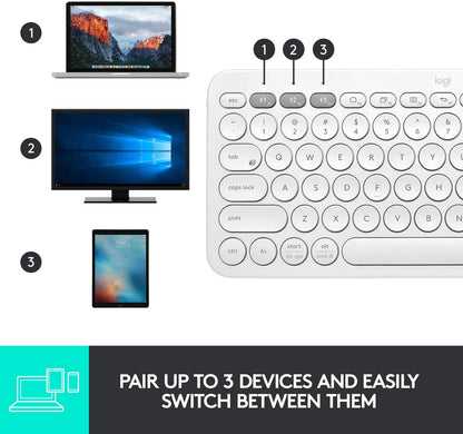 Logitech K380 Wireless Multi-Device Keyboard for Windows, Apple iOS, Apple TV android or Chrome, Bluetooth, Compact Space-Saving Design, PC/Mac/Laptop/Smartphone/Tablet - Off White Off White Keyboard