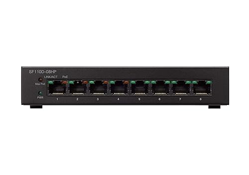 CISCO DESIGNED SF110D-08 Desktop Switch with 8 Ports 10/100 Desktop, Limited Lifetime Protection (SF110D-08-NA), Black