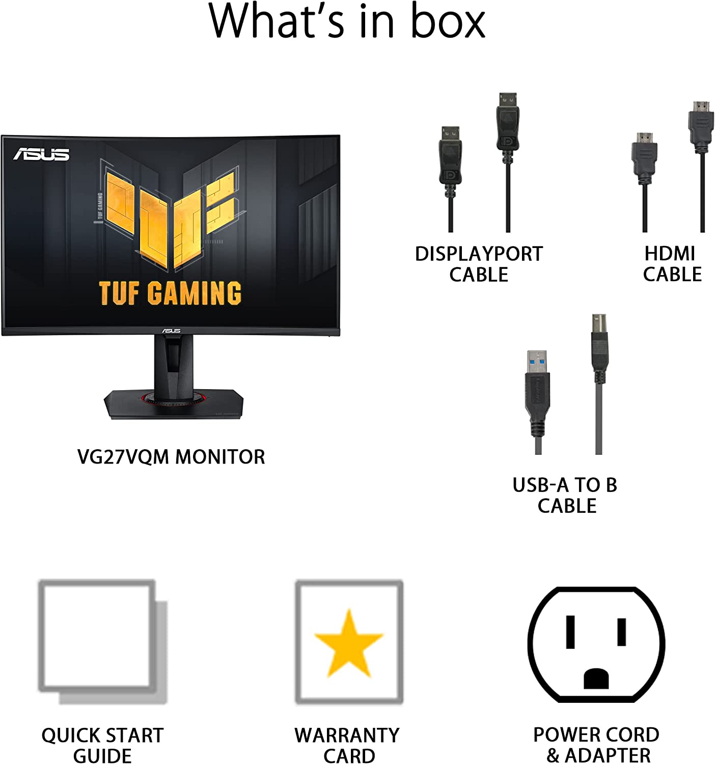 ASUS 27” 1080P TUF Gaming Curved HDR Monitor (VG27VQM) - Full HD, 240Hz, 1ms, Extreme Low Motion Blur, Adaptive-Sync, Freesync™ Premium, Speakers, Eye Care, HDMI, DisplayPort, USB, Height Adjustable