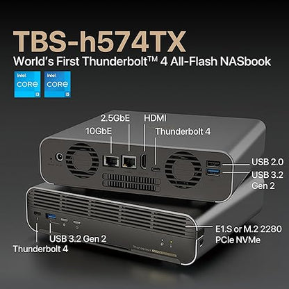 QNAP TBS-h574TX-i3-12G-US 5 Bay High-Performance E1.S All-Flash NASbook with Intel® Core™ Processor, Thunderbolt 4 and 10GbE (5G/2.5G/1G/100M/10M) Network Connectivity (Diskless) Intel core i3