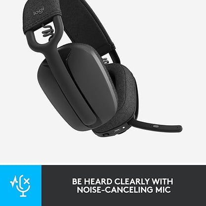 Logitech Zone Vibe 100 Lightweight Wireless Over Ear Headphones with Noise Canceling Microphone, Advanced Multipoint Bluetooth Headset, Works with Teams, Google Meet, Zoom, Mac/PC - Graphite Bluetooth Graphite