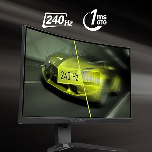 MSI MAG275CQRXF, 27 Rapid VA Gaming Monitor, 2560 x 1440 (QHD) Curved Gaming Monitor, 1 ms, 240Hz, FreeSync, HDR400, 1000R, HDMI, DisplayPort, Tilt and Height Adjustable.