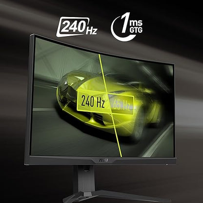 MSI MAG275CQRXF, 27 Rapid VA Gaming Monitor, 2560 x 1440 (QHD) Curved Gaming Monitor, 1 ms, 240Hz, FreeSync, HDR400, 1000R, HDMI, DisplayPort, Tilt and Height Adjustable.