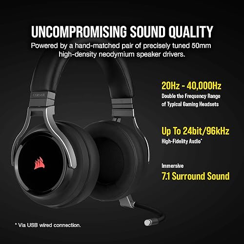Corsair Virtuoso RGB Wireless High-Fidelity Gaming Headset, Carbon(Na Version), Black Black Premium Headset