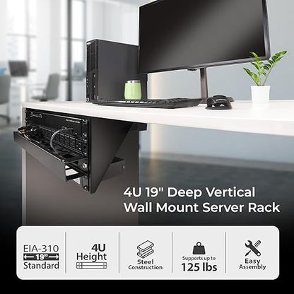 IOGEAR 4U 19 Deep Vertical Wall Mount Server Rack, 125 lb Capacity for mounting AV/Network/Server/Data Equipment, GRWV4U