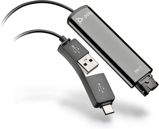 Poly - DA75 USB-A/USB-C digital adapter (Plantronics) - Works with Poly Call Center Quick Disconnect (QD) Headsets - Acoustic Hearing Protection -Works with Avaya, Genesys,&amp;Cisco call center platforms Standard Version Digital Adapter