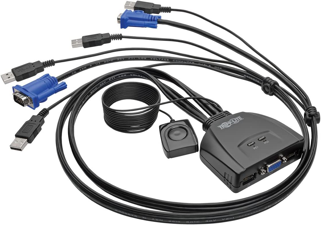 Tripp Lite 2-Port USB VGA Cable KVM Switch with Cables &amp; USB Peripheral Sharing, 2048 x 1536 (B032-VU2) 2-Port USB/VGA