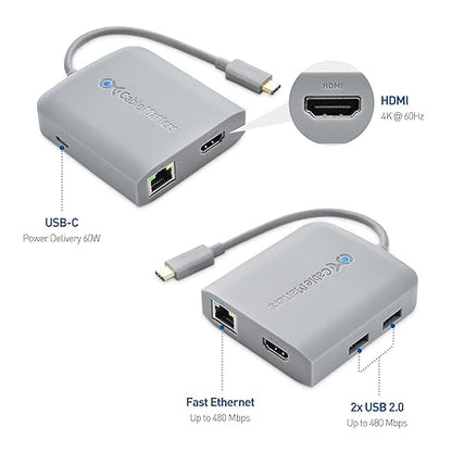 Cable Matters [Works with Chromebook Certified] USB C Hub Multiport Adapter with 4K HDMI, 2X USB 2.0, 480Mbps Ethernet, and 60W PD