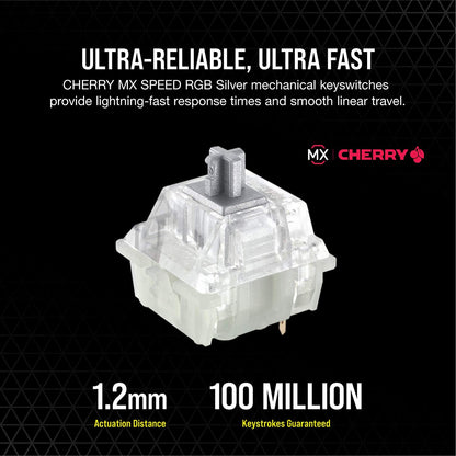 Corsair K100 RGB Mechanical Gaming Keyboard - Cherry MX Speed RGB Silver Keyswitches - AXON Hyper-Processing Technology for 4X Faster Throughput - 44-Zone RGB LightEdge - PBT Double-Shot Keycaps