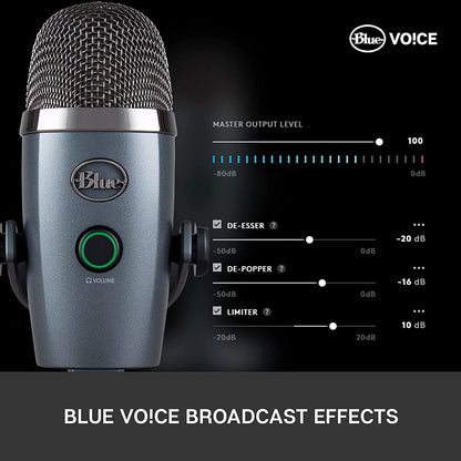 Blue microphones Blue Yeti Nano Premium USB Microphone for Recording, Streaming, Gaming, Podcasting on PC and Mac, Condenser Mic with Blue VO!CE Effects, Cardioid and Omni, No-Latency Monitoring - Blackout Blackout Microphone