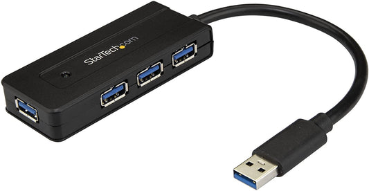 StarTech.com 4 Port USB 3.0 Hub SuperSpeed 5Gbps with Fast Charge Portable USB 3.1 Gen 1 Type-A Laptop/Desktop Hub - USB Bus Power or Self Powered for High Performance Mini/Compact (ST4300MINI), Black 4 x USB-A with Power Adapter Black