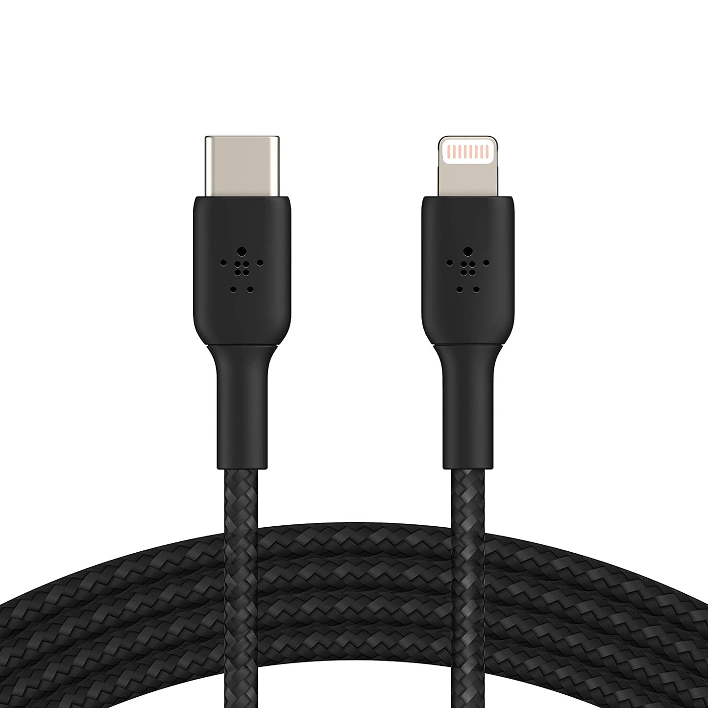 Belkin Braided Lightning Cable 6.5ft/2m, Black (CAA002bt2MBK) &amp; Braided USB C to Lightning Cable MFi Certified iPhone Fast Charger Type C 6.6FT/2M (Black) Black 6.6 FT Braided Cable + USB C Lightning Cable
