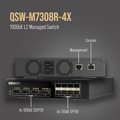 QNAP QSW-M7308R-4X-US 12-Port Half-Width Rackmount 100GbE Managed Switch, Cost-Optimized for Enterprise IT