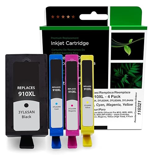 Remanufactured Ink Cartridges Replacement for HP 910XL | Black High Yield, Cyan, Magenta, Yellow 4-Pack
