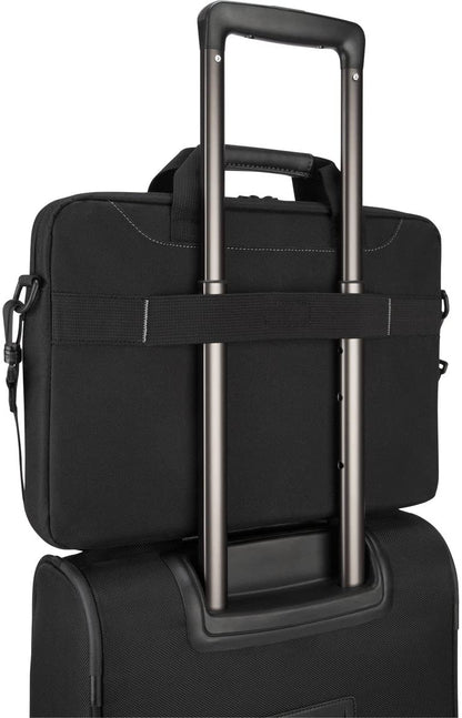 Targus Professional Business Casual Slipcase, Laptop Shoulder Bag for Macbook/Notebook with Quick-Access Compartment, Trolley Strap, Protective Sleeve Shoulder Strap for 15.6-Inch Laptop, Black (TSS898)