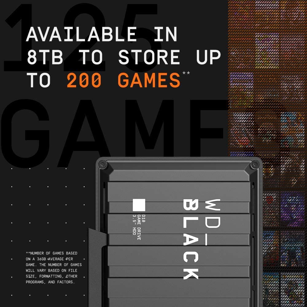 Western digital WD_BLACK 8TB D10 Game Drive - Portable External Hard Drive HDD Compatible with Playstation, Xbox, PC, &amp; Mac - WDBA3P0080HBK-NESN 8TB PC, PS4, &amp; Xbox Hard Drive