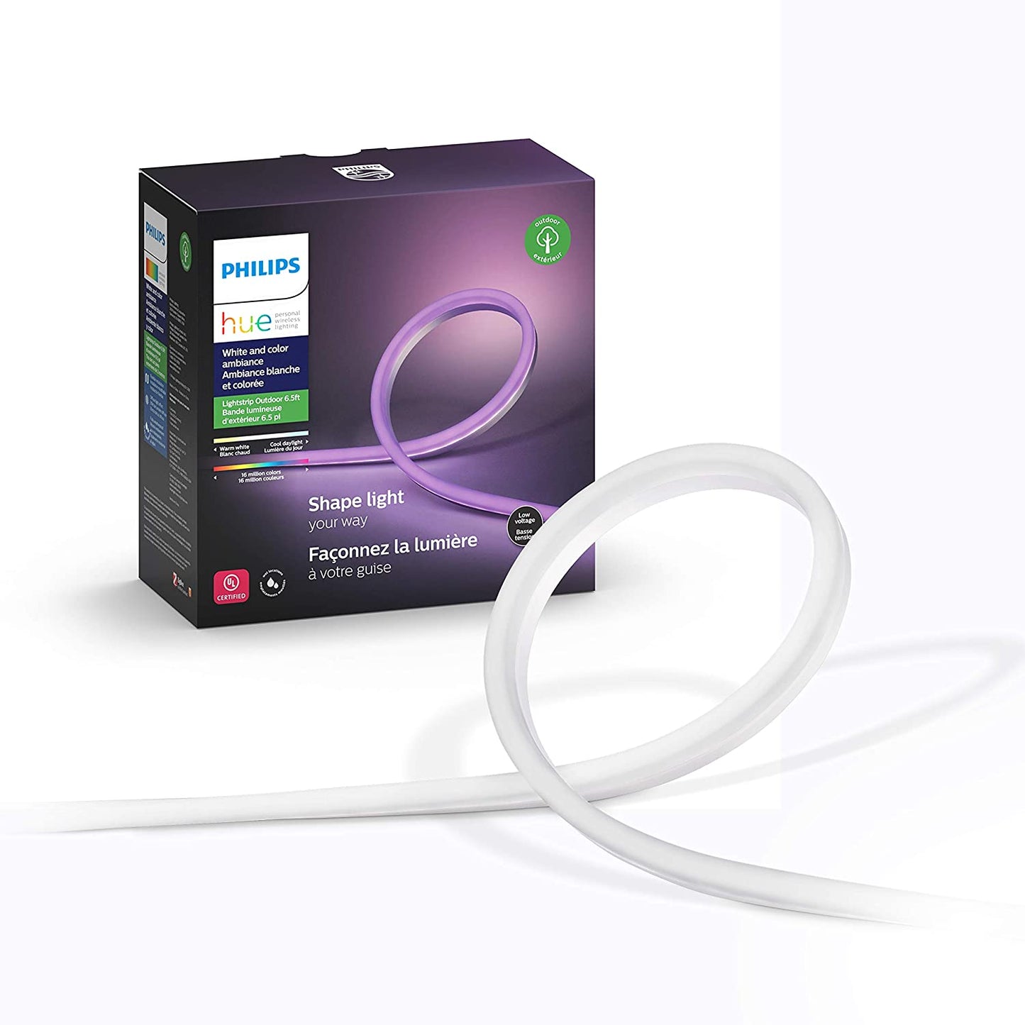 Philips Hue Smart Outdoor Lightstrip, 2m/7ft, (Voice Compatible with Amazon Alexa, Apple Homekit, and Google Home, Hue Hub Sold Separately), White