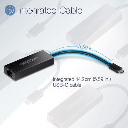 TRENDnet 2.5G USB-C to RJ-45 Ethernet Adapter, 2-in-1 Adapter Compatible with USB C/Thunderbolt 3 or USB 3.1, Windows and Mac Compatible, USB-C to USB-A Adapter Included, Black, TUC-ET2G USB-C 2.5 Gbps