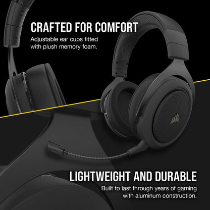 Corsair HS70 Pro Wireless Gaming Headset - 7.1 Surround Sound Headphones for PC, MacOS, PS5, PS4 - Discord Certified - 50mm Drivers – Carbon Carbon Pro Wireless Headset