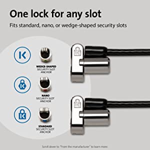 Kensington Universal 3-in-1 Keyed Cable Lock - Twin Lockheads for Laptops &amp; Other Devices (K63380WW)