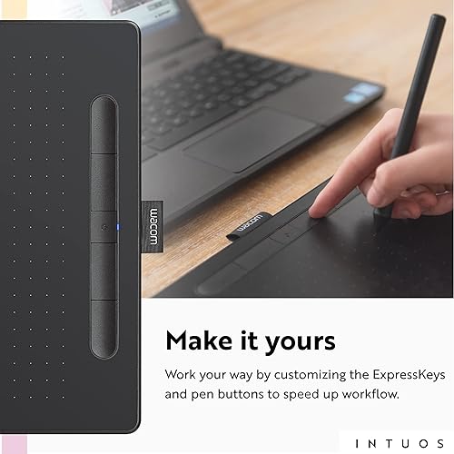 Wacom Intuos Medium Bluetooth Graphics Drawing Tablet, Portable for Teachers, Students and Creators, 4 Customizable ExpressKeys, Compatible with Chromebook Mac OS Android and Windows - Black Black Medium Bluetooth