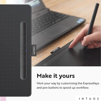 Wacom Intuos Medium Bluetooth Graphics Drawing Tablet, Portable for Teachers, Students and Creators, 4 Customizable ExpressKeys, Compatible with Chromebook Mac OS Android and Windows - Black Black Medium Bluetooth