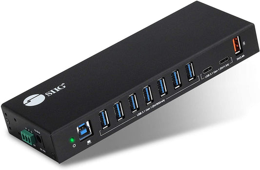 SIIG Industrial Powered USB C &amp; USB 3.1 Hub, Splitter, 10 Port, Powered Multiport Hub Expander for Desktop, Laptop, Tablets, Cellphone, External HD, Keyboard and Mouse (ID-US0811-S1)