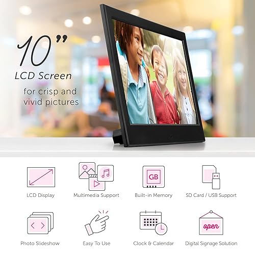 Aluratek 10" Slim Digital Photo Frame with 8GB Built-in Memory (ASDMPF09), Black
