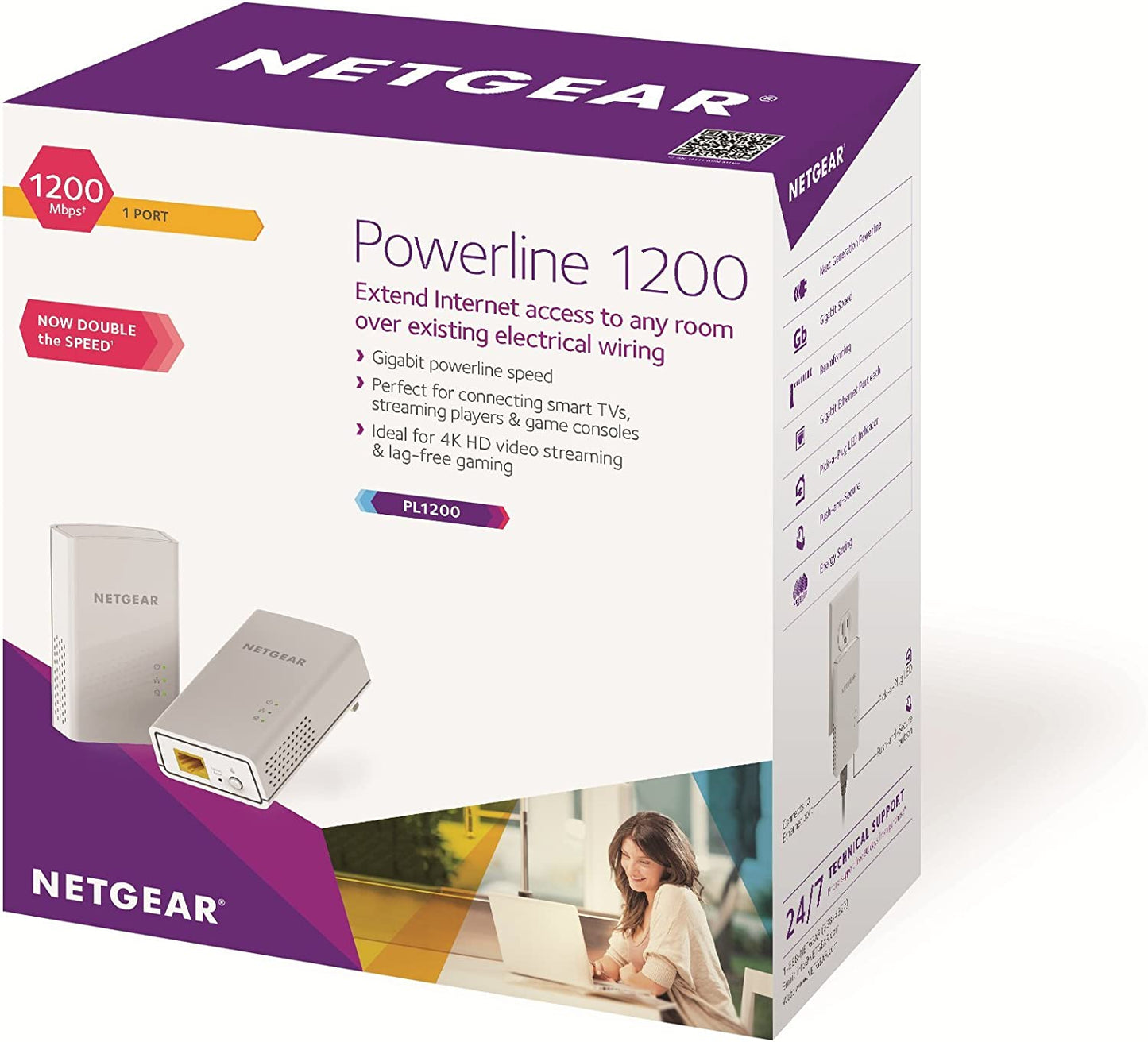 NETGEAR Powerline adapter Kit, 1200 Mbps Wall-plug, 1.2 Gigabit Ethernet Ports (PL1200-100PAS) 1.2 Gbps Kit