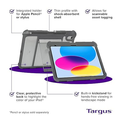 Targus - SafePort Clear Case Compatible with iPad (10th gen.) 10.9-Inch – Military Grade Tablet Protection – Built in Kickstand (THD941GL)