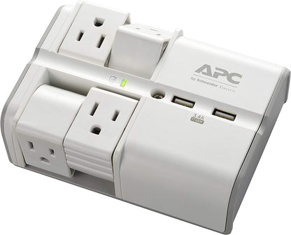 APC Wall Outlet Surge Protector with USB Ports, PE4WRU3, (4) Rotating Multi Plug Outlet, 1080 Joule Surge Protection 4 Rotating Outlets