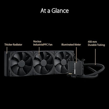 ProArt LC 420 All-in-one CPU Liquid Cooler with Illuminated System Status Meter and Three Noctua NF-A14 industrialPPC-2000 PWM 140mm Radiator Fans