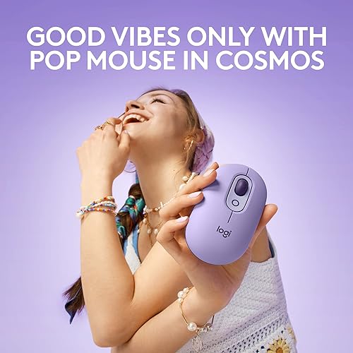 Logitech POP Mouse, Wireless Mouse with Customizable Emojis, SilentTouch Technology, Precision/Speed Scroll, Compact Design, Bluetooth, Multi-Device, OS Compatible - Cosmos Cosmos POP Mouse