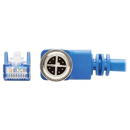 Tripp Lite M12 X-Code Right-Angle to RJ45 Cat6 Ethernet Cable (M/M), 1 Gbps, UTP, UL CMR-LP Certified for 60W PoE, Heavy-Duty IP68 Rating, 3.3 Feet / 1 Meter, (NM12-604-01M-BL) Right-Angle M12 to RJ45 3.3 ft / 1M