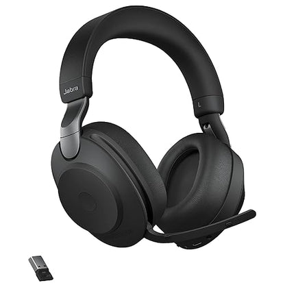 Jabra Evolve2 85 MS Wireless Headphones with Link380a, Stereo, Black – Wireless Bluetooth Headset for Calls and Music, 37 Hours of Battery Life, Advanced Noise Cancelling Headphones