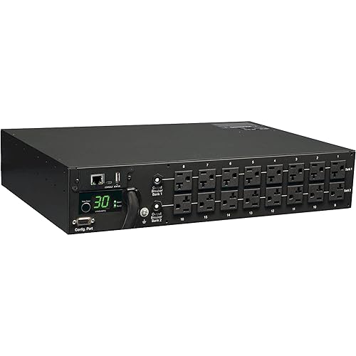 Tripp Lite PDUMNH30 Monitored PDU 120V 30A 2U RM L5-30P Input 10ft Cord (16) 5-15 20R Outlets SNMP Web Card (Black) 120 Volts (Standard)