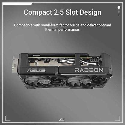 ASUS Dual Radeon™ RX 9060 XT 16GB GDDR6 Graphics Card (PCIe 5.0, HDMI 2.1b, DisplayPort 2.1a, 2.5-Slot Design, Axial-tech Fan Design, 0dB Technology, and More)