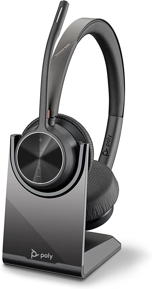 Poly - Voyager 4320 UC Wireless Headset + Charge Stand (Plantronics) - Headphones with Boom Mic - Connect to PC/Mac via USB-A Bluetooth Adapter, Cell Phone via Bluetooth - Works with Teams, Zoom &amp;More Headset + Charge Stand USB-A