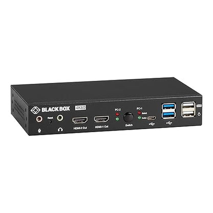 Black Box KVM Switch - UHD 4K, Dual-Monitor, HDMI/DisplayPort, USB 3.2 Gen 1, USB Type C, Audio, 2-Port - 2 Computer(s) - 4K UHD - 3840 x 2160 - 50 Hz, 60 Hz - 5 x USB - 2 x HDMI - DisplayPort