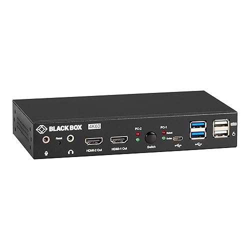 Black Box KVM Switch - UHD 4K, Dual-Monitor, HDMI/DisplayPort, USB 3.2 Gen 1, USB Type C, Audio, 2-Port - 2 Computer(s) - 4K UHD - 3840 x 2160 - 50 Hz, 60 Hz - 5 x USB - 2 x HDMI - DisplayPort