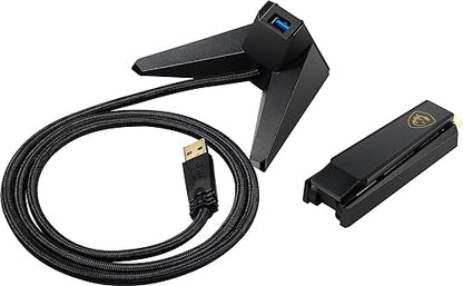 MSI Gaming AXE5400 WiFi USB Adapter - WLAN up to 5400 Mbps (6GHz, 5GHz, 2.4GHz Wireless), USB 3.2 Gen 1, MU-MIMO, 2X High-Gain Tri-Band Antennas, Beamforming, WPA3 - Cradle Included