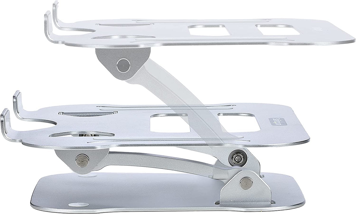 StarTech.com Laptop Stand for Desk, Ergonomic Laptop Stand Adjustable Height, Aluminum, Portable, Max. 22lb (10kg), Foldable Laptop Holder - Angled Notebook Computer Riser/Lift (ADJ-Laptop-Riser)