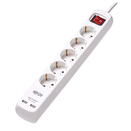 Tripp Lite Protect It! PS5G3USB 5-Outlets Power Strip - French - 5 x Type F (Schuko) - 9.84 ft Cord - 16 A Current - 230 V AC Voltage - Wall Mountable - White