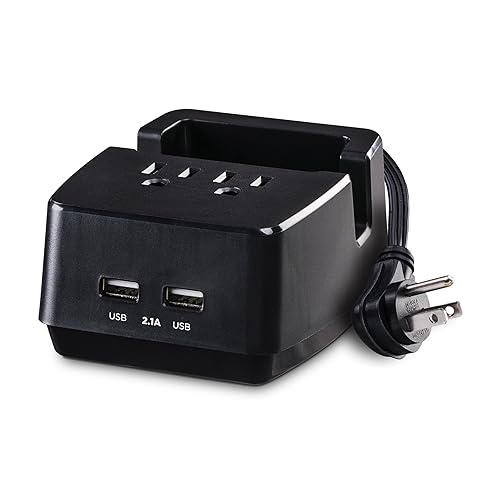 CyberPower PS205U Dual USB Power Station, 2 Outlets, 2 USB Ports, Device Cradle, 5 Foot Power Cord, Black 2 AC Outlets