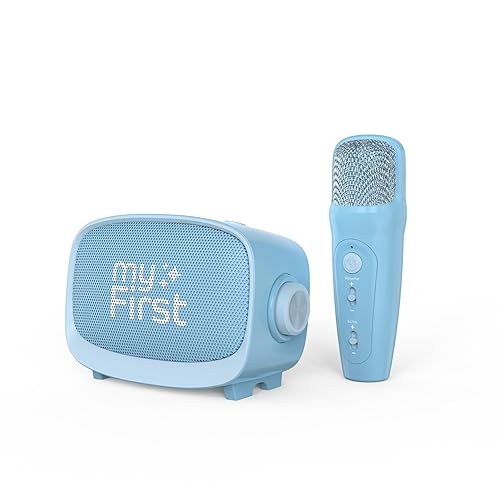 myFirst Voice 2 - Kids Mini Karaoke Machine with Wireless Microphone and Ai Voice Changer for Kids, Portable Bluetooth Speaker, Christmas Toys Gifts for Girls and Boy 3-12 Years Old (Blue)