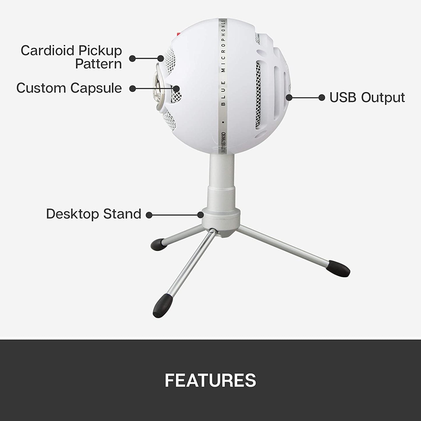 Blue microphones Blue Snowball iCE Plug 'n Play USB Microphone for Recording, Streaming, Podcasting, Gaming on PC and Mac, with Cardioid Condenser Capsule, Adjustable Desktop Stand and USB cable - White