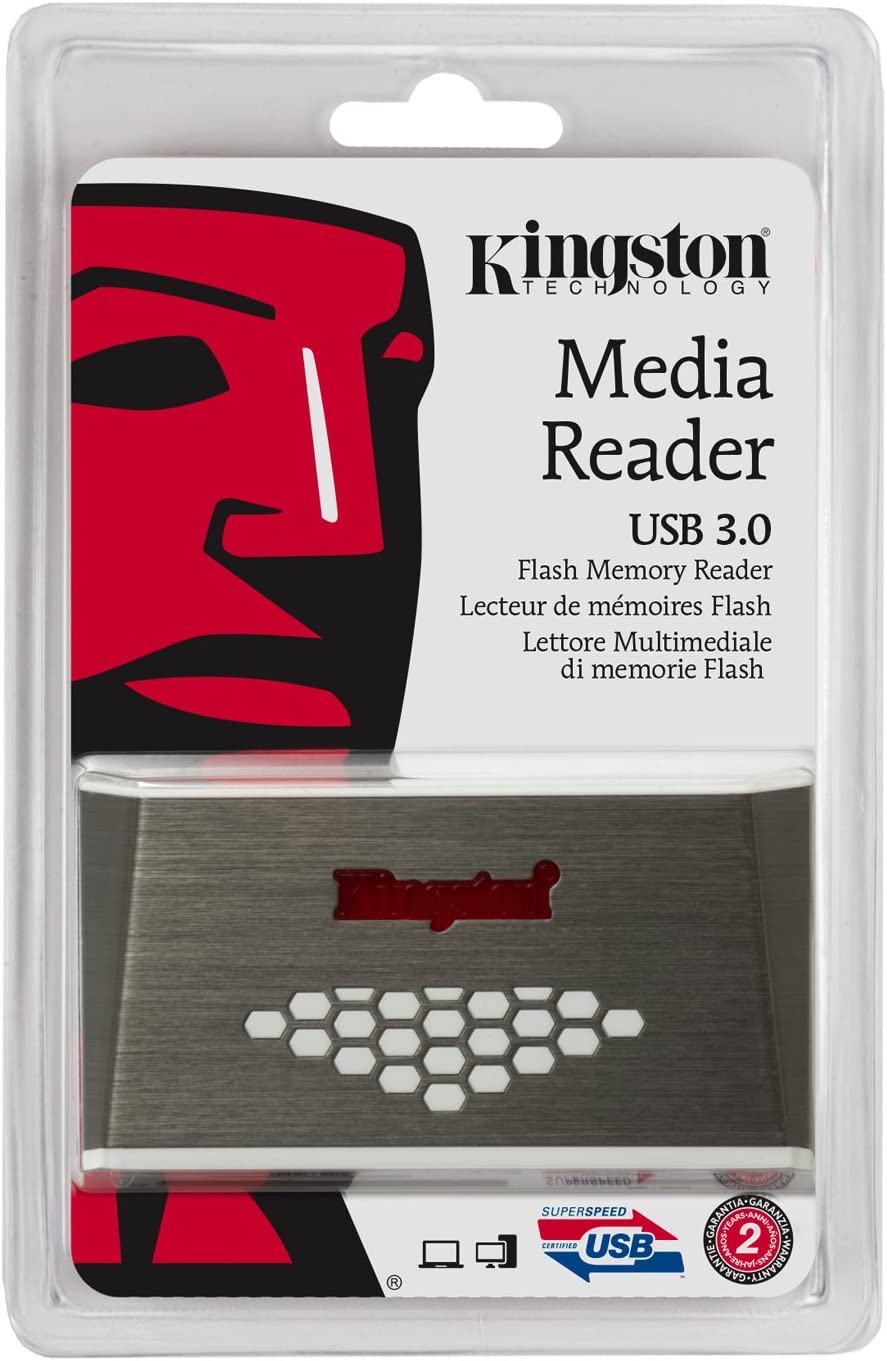 Kingston Digital USB 3.0 Super Speed Multi-Card Reader for SD/SDHC/SDXC/microSD/MS/Compact Flash CF Cards (FCR-HS4), White, Brushed Nickel
