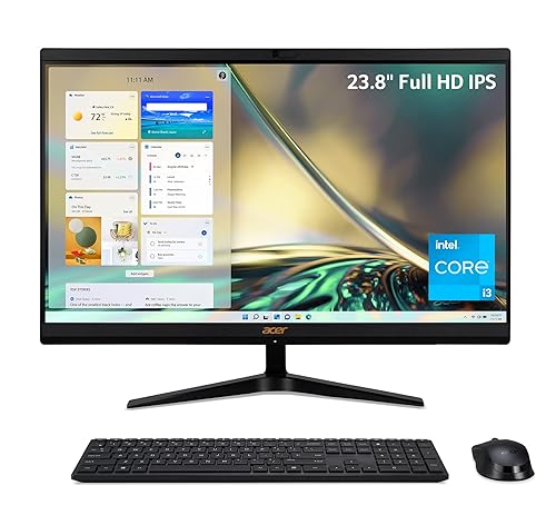 Acer Aspire C24-1700-UA91 AIO Desktop | 23.8 Full HD IPS Display | 12th Gen Intel Core i3-1215U | Intel UHD Graphics | 8GB DDR4 | 512GB NVMe M.2 SSD | Intel Wireless Wi-Fi 6 | Windows 11 Home,Black 8GB RAM / 512GB SSD Windows 11 Home