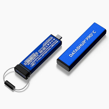iStorage datAshur Pro+C 128GB - Secure USB Type-C Flash Drive - FIPS 140-3 Level 3 Certified - PIN Code Protected - Type C-A Adapter Included
